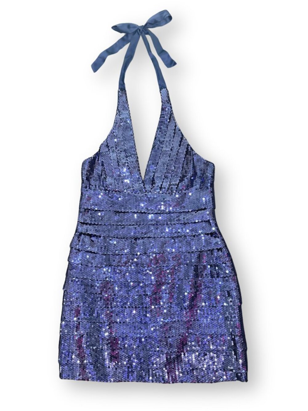 Vintage Forever 21 Blue Sequin Halter Mini Dress - Size M
